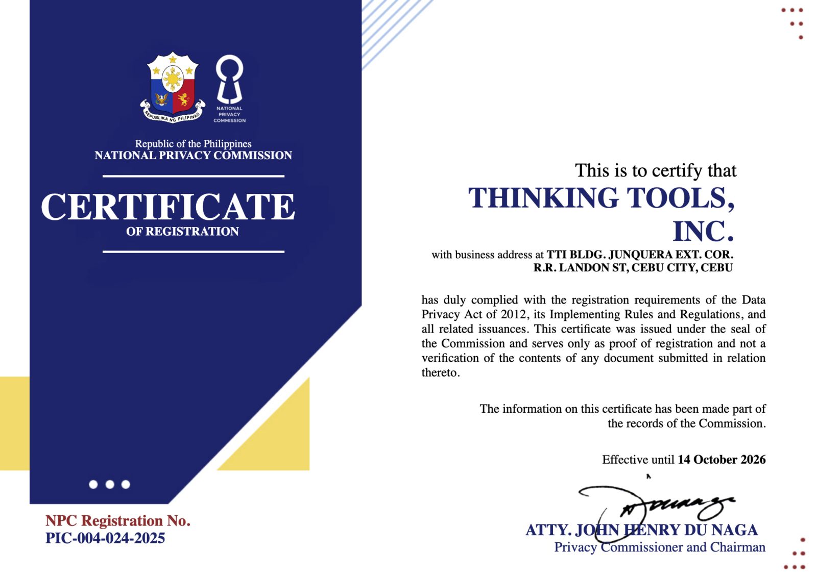 Thinking Tools Data Privacy Certificate